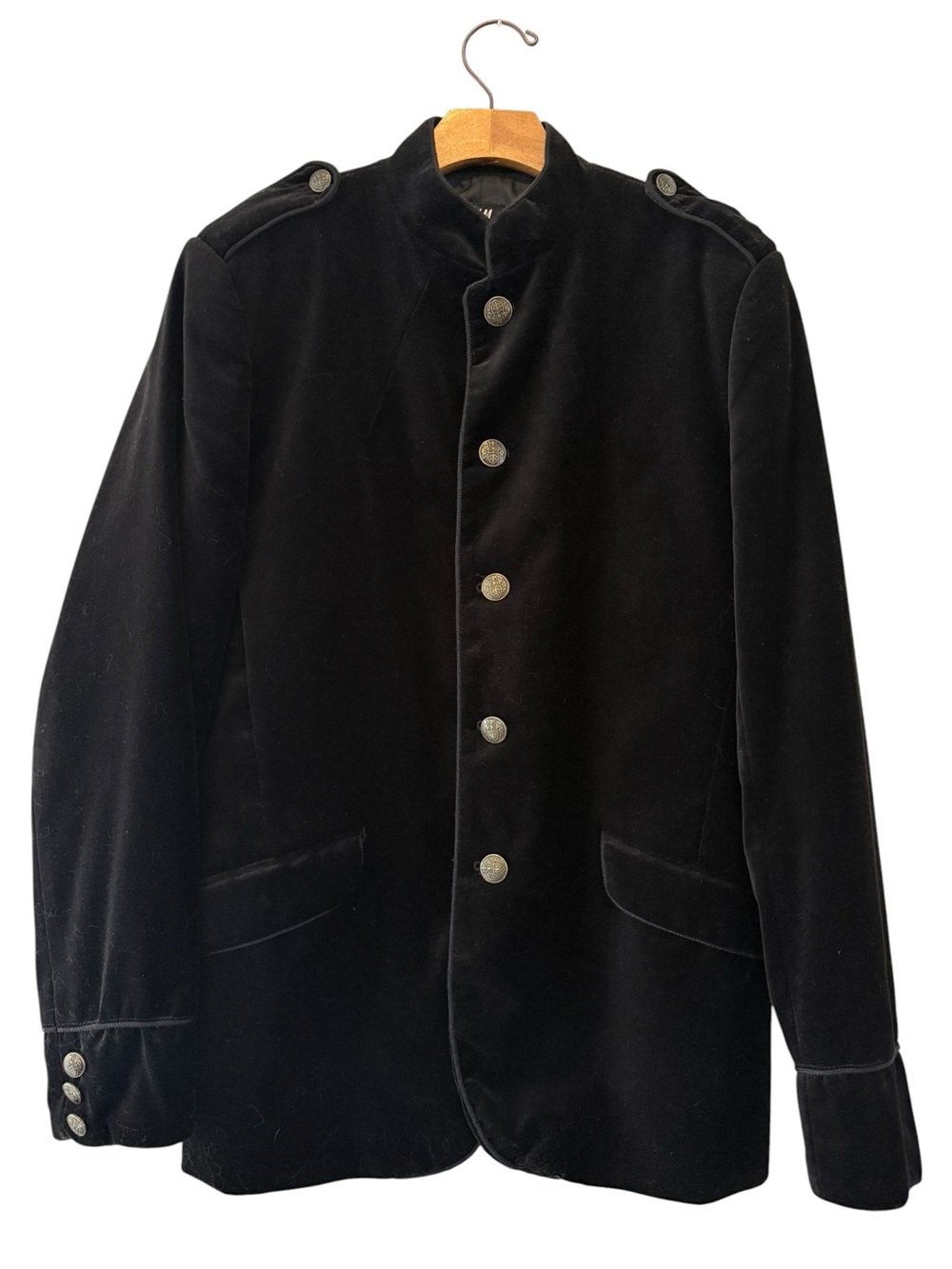 Vintage H&M Men’s Black Velvet Military Officer Jacket Blazer US 40R